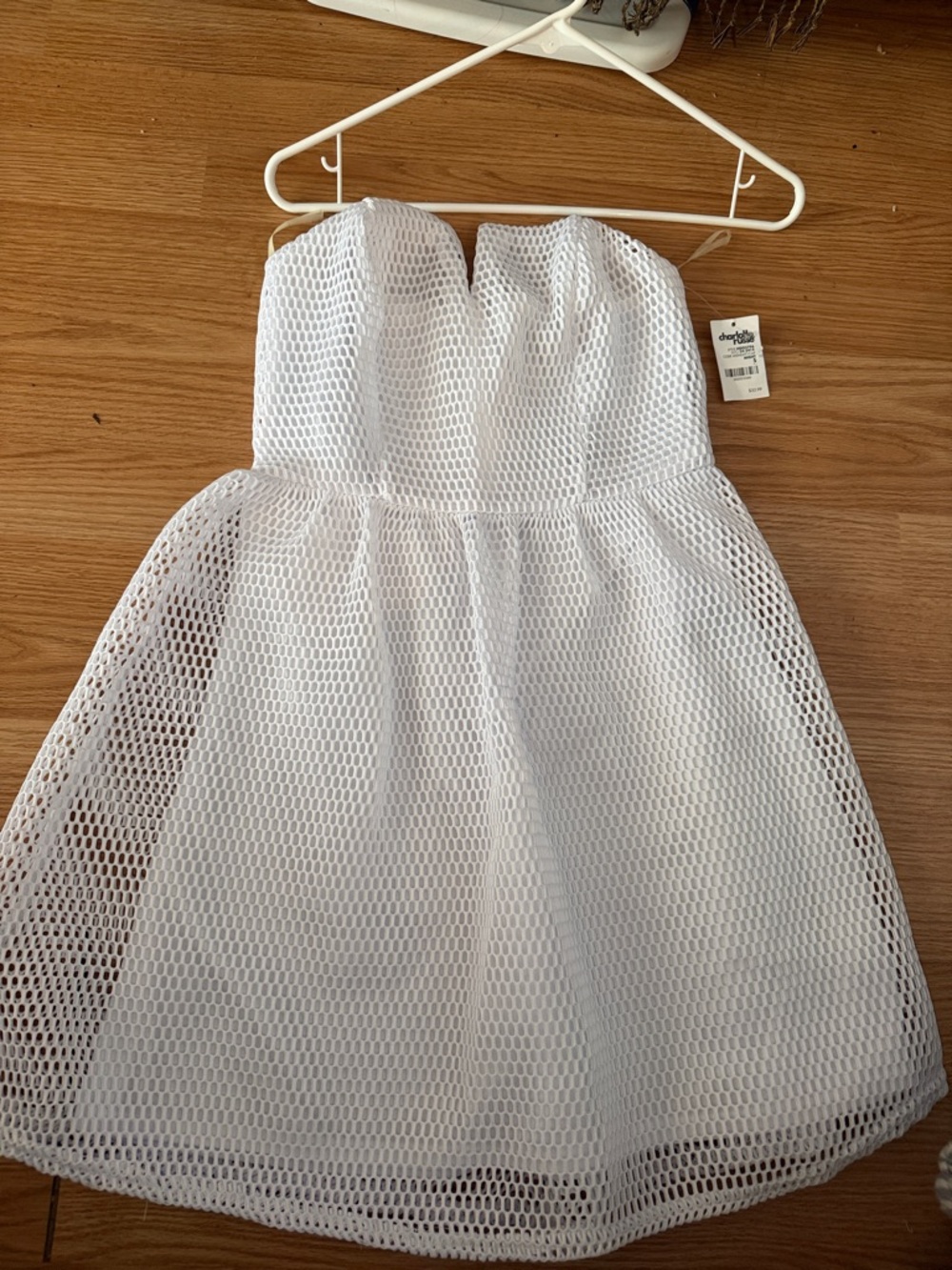 Charlotte Russe White Strapless Mesh A-Line Maxi Dress